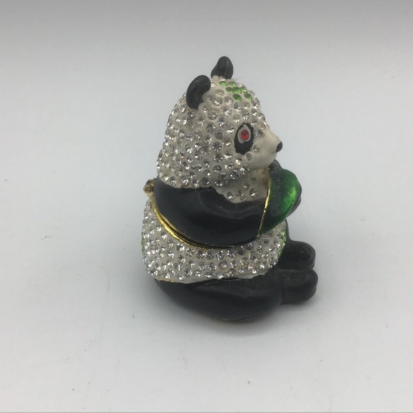 Bejewelled Panda Bear Hinged Metal Enamelled Rhinestone, Trinket Box - Picture 4 of 7